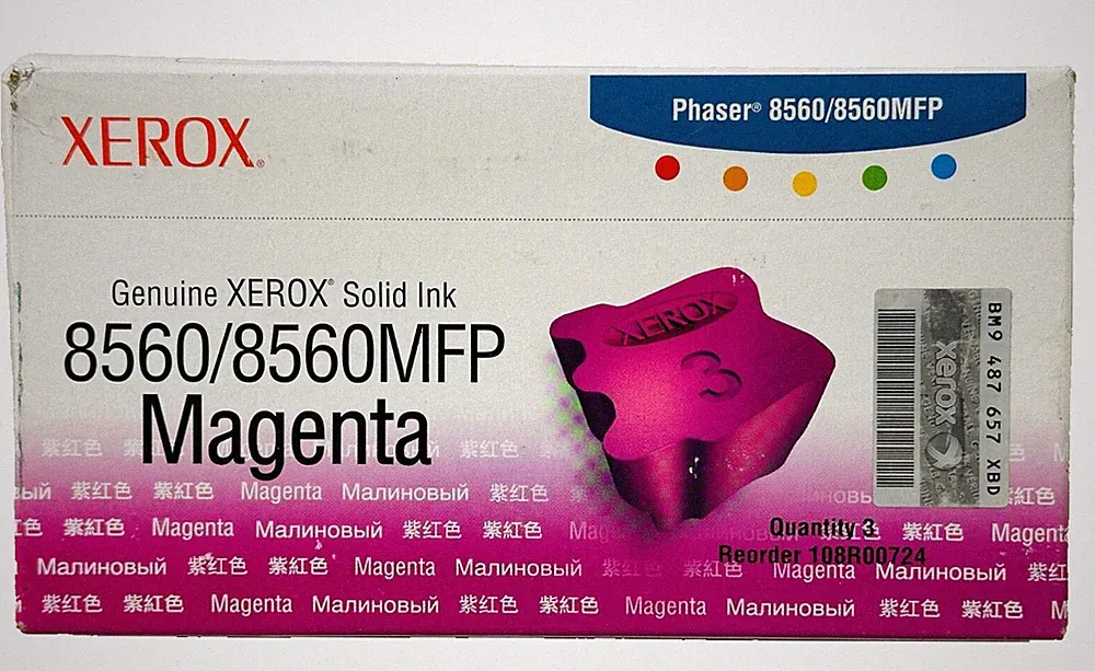 New Genuine Xerox 8560 8560 Magenta Solid 108R00724 Ink Cartridges Box
