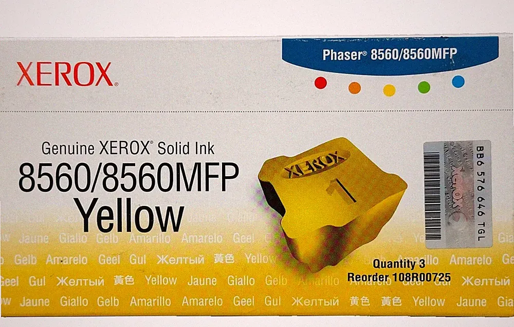New Genuine Xerox 8560 8560 Yellow Solid 108R00725 Ink Cartridges Box