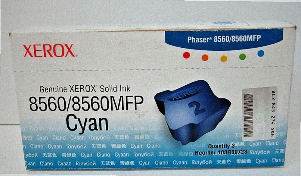 Xerox Cyan Ink Cartridge for Xerox 8560/8560 Printer 108R00723 (3 Pack) New